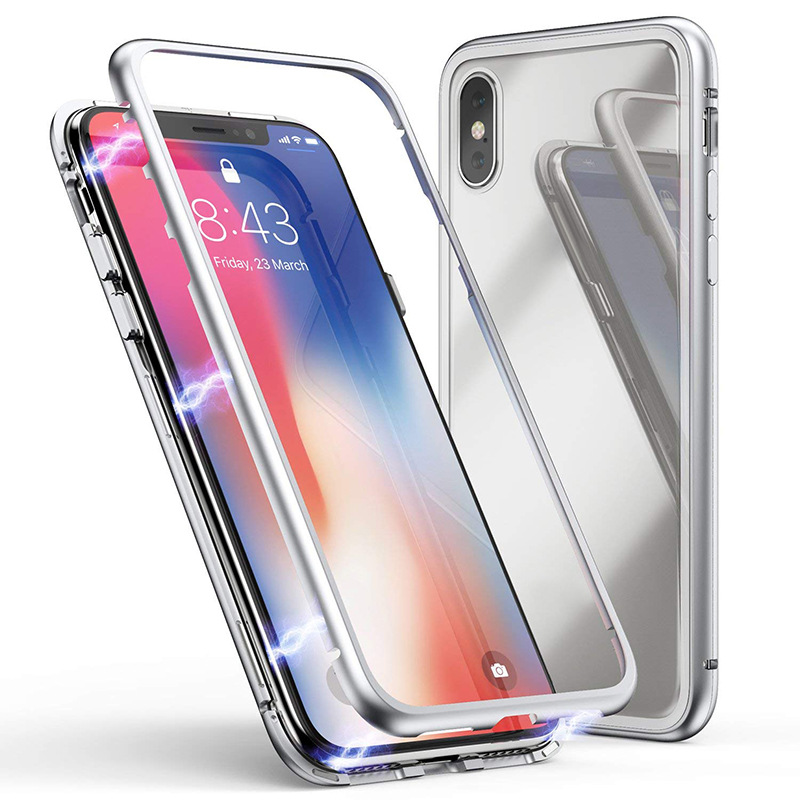 Apple iPHONE XS / X Fully Protective Magnetic Absorption Technology Transparent Clear Case (Silver)